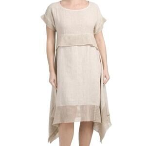 Contessa Teresa Midi Shift Dress M Sand Linen Cotton Lagenlook Boho Casual ITALY
